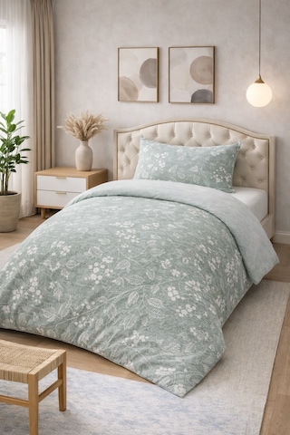 Soft Dream Desenli Pamuklu Tek Kişilik Nevresim Takımı Yeşil