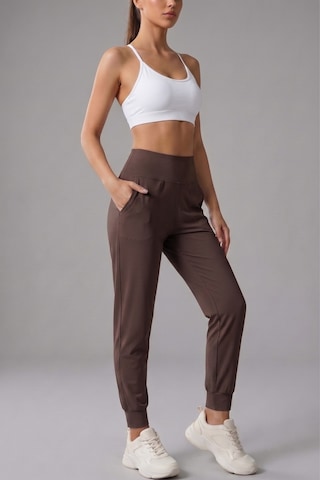 Genius Store Kadın Eşofman Yüksek Bel Jogger Scuba Kumaş Cepli Rahat Kesim Jogger Eşofman Altı Kahverengi