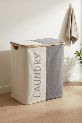 Digithome Bambu 2 Bölmeli Kirli Çamaşır Sepeti Banyo Düzenleyici Sepet 53,5x28 Cm Kahverengi