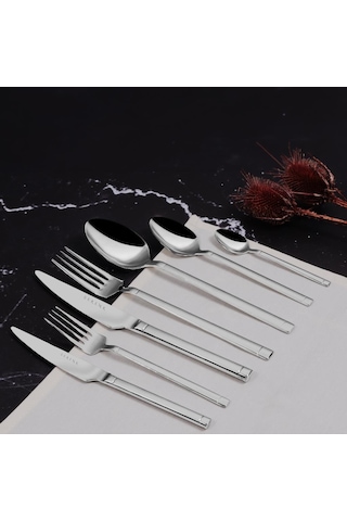 Serenk Barselona Çelik Çatal Kaşık Bıçak Takımı 42 Parça Gümüş