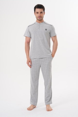 Mecit 2981 Gri Büyük Beden Kısa Kollu Erkek Pijama Takımı Gri