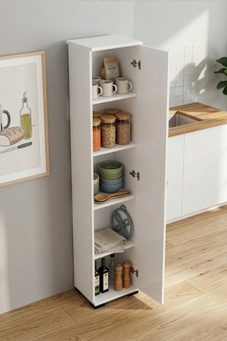 Mutfak Dolabı Çok Amaçlı Dar Kiler Dolap Raflı Kapaklı Organizer 5 Katlı Beyaz