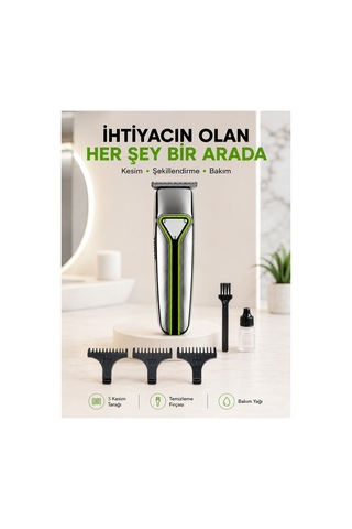 Profesyonel Saç Sakal Tıraş Makinesi T Bıçaklı Şarjlı Kablosuz 3 Taraklı Erkek
