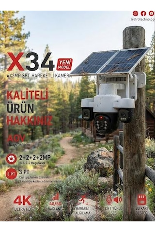 X34 6 Motorlu 4 Kameralı 4g Solar Kamera