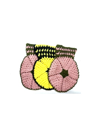 Yeşil Pembe Sarı Siyah Üçlü Lif Takımı El İşi Örme