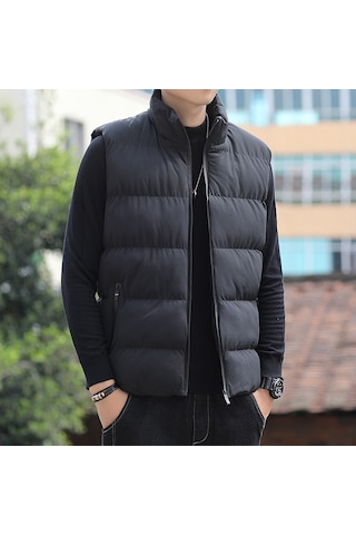 Erkek Pamuklu Dik Yaka Yelek Siyah