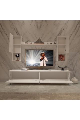 Decoraktiv Eko 5da Mdf Std Krom Ayaklı Tv Ünitesi Tv Sehpası Beyaz
