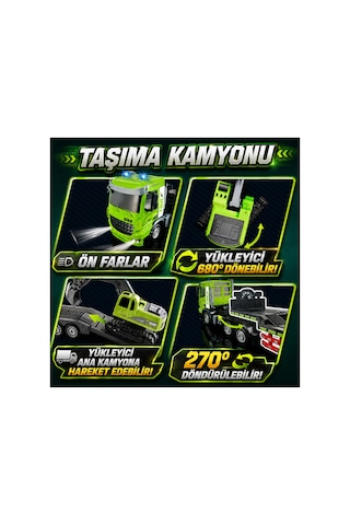 1 Kumanda 2 Araç Uzaktan Kumandalı Şarjlı Taşıyıcı Kamyon Ve Ekskavatör Oyuncak Seti