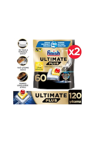 Finish Ultimate Plus Bulaşık Makinesi Deterjanı Kapsül Tablet Limon 120 Adet (60 x 2)