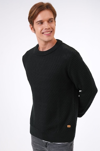 Siyah Regular Fit Yünlü Örgü Desenli Bisiklet Yaka Triko Kazak-siyah Siyah