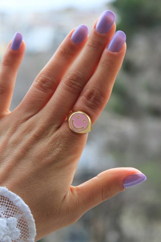 Niki Aksesuar Smile Pembe Mineli Ayarlanabilir Yüzük Gold Renk Pembe