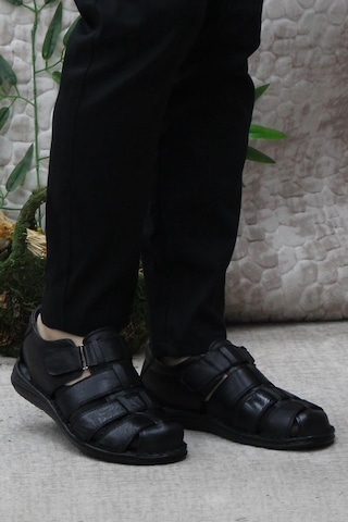Mehmet Mete 102 Siyah Kale Comfort Hakiki Deri Erkek Sandalet Siyah