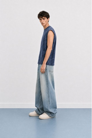 Respire Erkek Yıkamalı Tank Top Atlet Lacivert