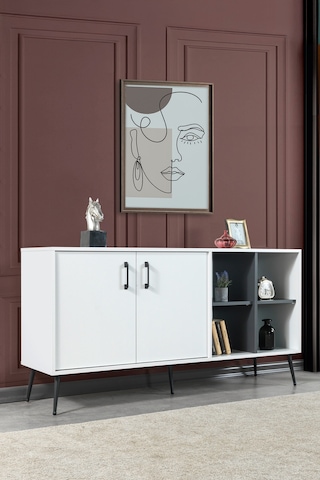 4612 Şile Metal Ayaklı Metal Kulplu Konsol - Yemek Odası - Salon Odası Beyaz Beyaz - Antrasit