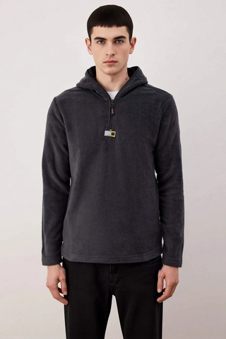 Benerly Erkek Kapüşonlu Standart Kol Polar Fermuarlı Sweatshirt Fonksiyon Antrasit