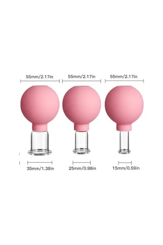 Mika Silikon Vakumlu Yüz Masaj Kupası 3'lü Set Pembe Renk