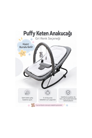 Puffy Keten Anakucağı - Hazır Kurulu Gelir- Sallanır - 4 Kademe - Anadizi Sabitlenebilir-gri
