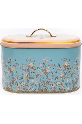 Flora Desenli Oval Ekmek Kutusu, Metal Ekmeklik, Ekmek Sepeti, 10,4 Lt Desenli