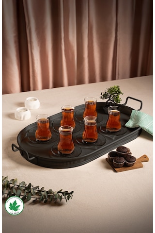 Lin Metal Lotus 57 cm Elips Metal Tepsi - Siyah