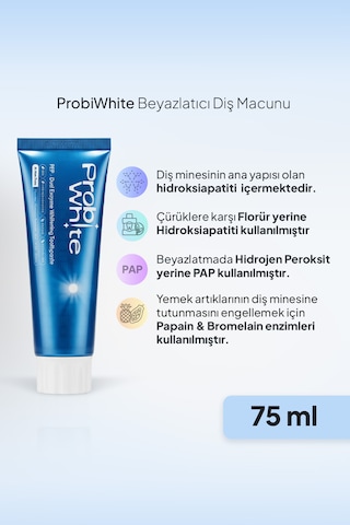 Probiwhite Beyazlatıcı Diş Macunu-pap Teknolojili,mikro Hidroksiapatit+enzim Formül,vegan Beyazlatma