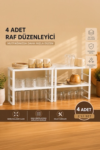 Porsima ORG-02 4lü Raf Düzenleyici - Dolap İçi Düzenleyici Raf Beyaz
