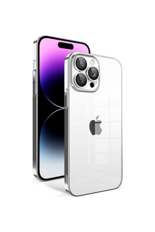 Apple Uyumlu iPhone 14 Pro Max Kılıf Kamera Korumalı Renkli Çerçeveli Zore Garaj Kapak Gümüş