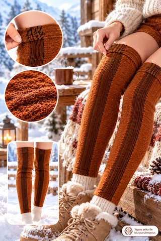 Uzun Termal Yün Dizlik 47 Cm 1 Çift 2 Adet, Kışlık Sıcak Tutan Esnek Ve Yumuşak Bacak Dizliği Kahverengi