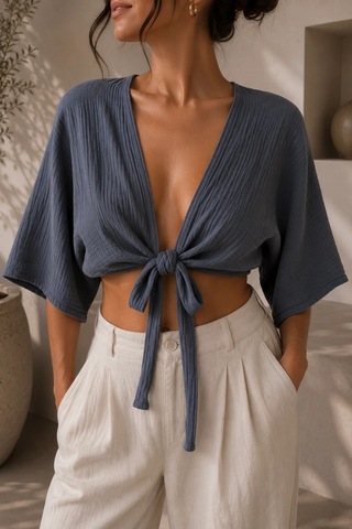 Bbbutikbasic Kadın Müslin Bağlamalı Bolero Bluz Oversize Salaş Yazlık Kimono Hırka My3535 Antrasit