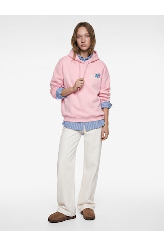 Koton Stitch Lisanslı Kapüşonlu Arkası Baskılı Oversize Sweatshirt Pembe 6wal10692ık Gülkurusu