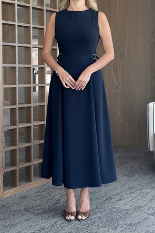 Lacivert Bel Kemer Detaylı Elbise Lacivert