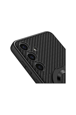 Rba Aksesuar Galaxy Uyumlu S24 Wireless Şarj Özellikli Rba Kıpta Standlı M-safe Silikon Kapak - Siyah Karbon Çok Renkli