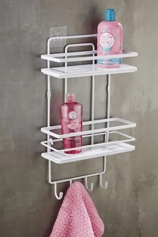 Ayarlanabilir Yapışkanlı Raf, Banyo Düzenleyici, Beyaz Açık Ahşap