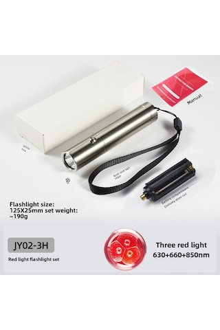 Yunboo Kırmızı Işık El Feneri 3 Led 630+660+850nm Entegre Kızılötesi Aygıtı - Fener + Pil Konulu + Kullanım Kılavuzu