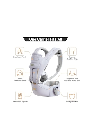 Grownsy 6'sı 1 Arada Ergonomik Bebek Taşıyıcı Ayarlanabilir, Hafif ve Nefes Alabilen Portbebe Açık Gri Tek Ebat