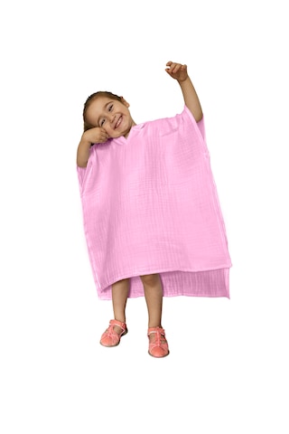 Organik Muslin Bebek Çocuk Kapüşon Plaj Panço Banyo Havlu Pembe