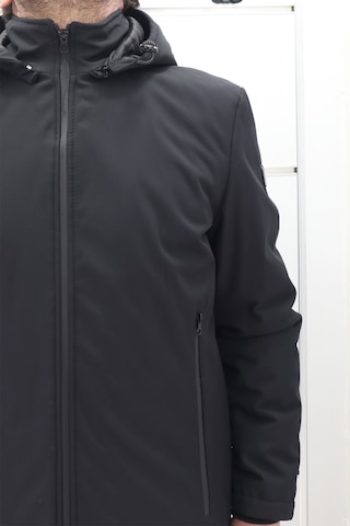 Pelikan Tekstil Pelikan Dmctekstil Erkek Siyah Spor Kesim Dar Kalıp Hakim Yaka Kapüşonlu Fermuar Kapamalı Büyük Beden Kışlık Keten Kaban Siyah