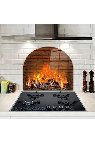 Decorita Cam Ocak Arkası Koruyucu | Oval Şekilli | Odunlu Şömine