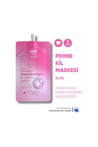 Mia Klinika Siyah Nokta Karşıtı ve Gözenek Sıkılaştırıcı Bentonitli Pembe Kil Maskesi 15 ML