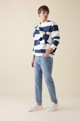 Defacto Boxy Fit Bisiklet Yaka Çizgili Sweatshirt A9066AX24AUBE88 Mavi