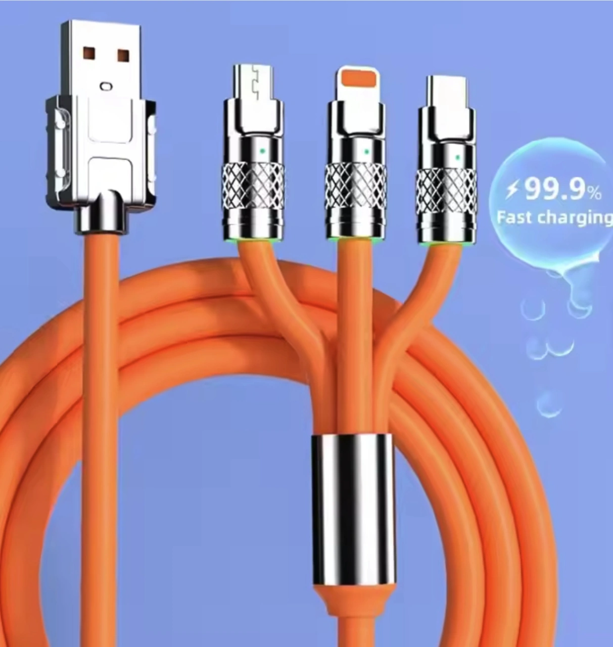 Apple Uyumlu 120w 3 Başlıklı Usb Şarj Ve Data Kablosu Ultra Hızlı Şarj iPhone Android Tablet iPad İçin