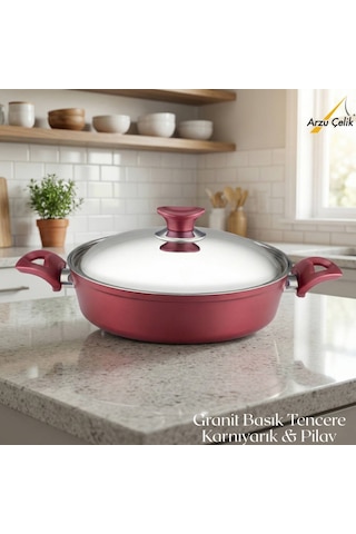 28 Cm Granit Karnıyarık & Pilav Tenceresi Çelik Kapak - Mürdüm Mürdüm