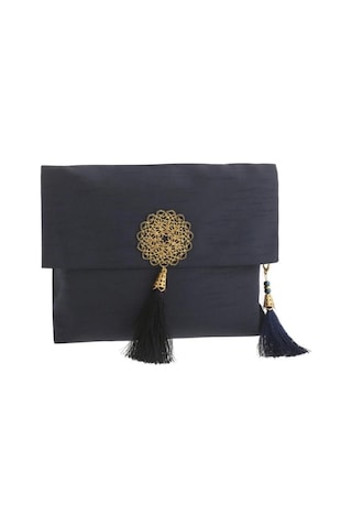 Şantuk Keseli Tafta Seccade Ve İnci Vavlı Tesbih Set , Taşınabilir Namaz Seti Lacivert