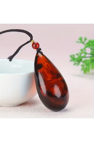 Lgnis Gözyaşı Ateş Kehribarı Damla Şeklinde Unisex Kolye Hediyelik Doğal Taş Kolye 0143 - Kırmızı