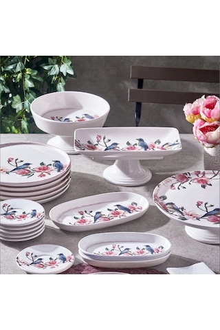 Fecra Pink Bird 18 Parça Servis Ve Sunum Seti Beyaz