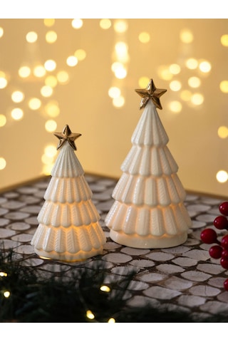 The Mia Dekoratif Led Işıklı Yılbaşı Ağacı Beyaz 8x8x14 Cm Sus0121