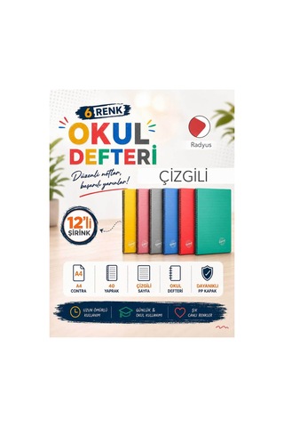 Contra Pp Kapak Spiralli 40 Yaprak A4 Çizgili 12 Adet Defter Çok Renkli