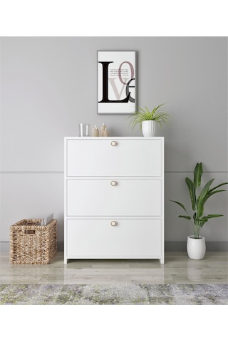 Floradesign Ayakabı Dolabı Ayakkabilik - Çok Amaçli Dolap 3 Kapaklı Ayakkabı Dolabı Beyaz