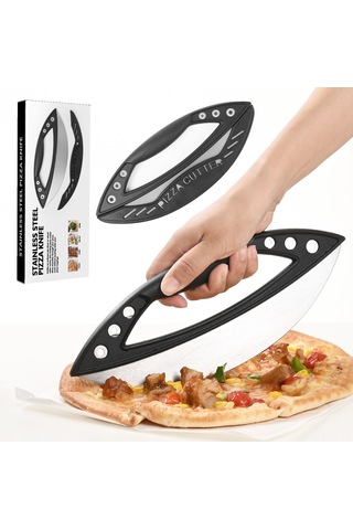 Yunboo Büyük Boy Çelik Pizza Kesici, Yarı Daire Ergonomik Tasarım, Çok Fonksiyonlu Pastry Ve香草 Kesme Aleti, Fırın Gereci Siyah, Opp Paketli Siyah