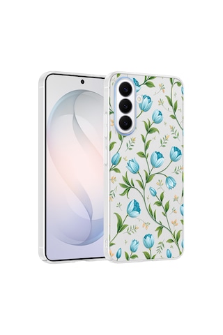 Samsung Galaxy Uyumlu S26 Kılıf Kamera Korumalı Desenli Zore Klip Kapak - Mavi Lale -