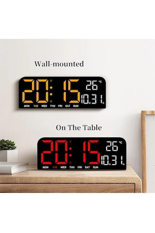 Kırmızı 9" Büyük Dijital Duvar Saati Sıcaklık Tarih Hafta Zamanlama Geri Sayım Işığa Duyarlı Masa Saati 2 Alarm 12/24h Led Çalar Saat